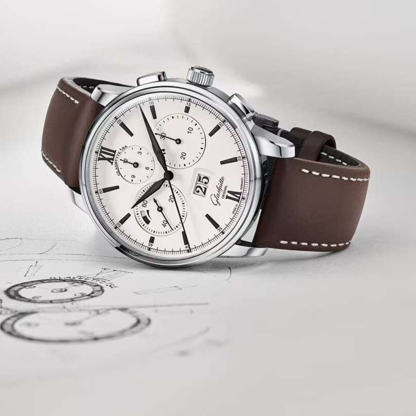 Senator Chronograph Panorama Date Watch, Brown Strap 42MM