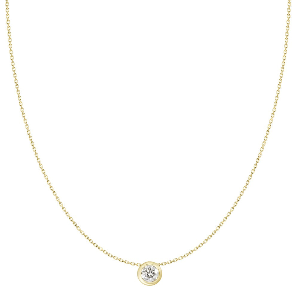 Bezel Set .72CT Round Cut Solitaire Natural Diamond Necklace in Yellow Gold