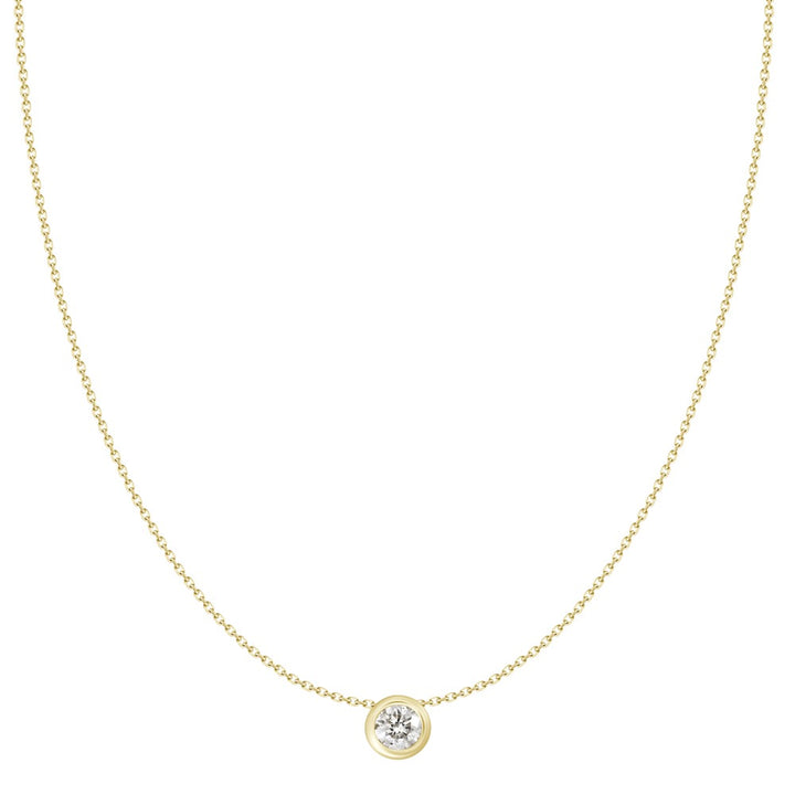 Bezel Set .72CT Round Cut Solitaire Natural Diamond Necklace in Yellow Gold