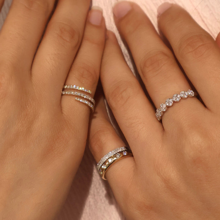 Double Diamond Line Pinky Ring in White Gold