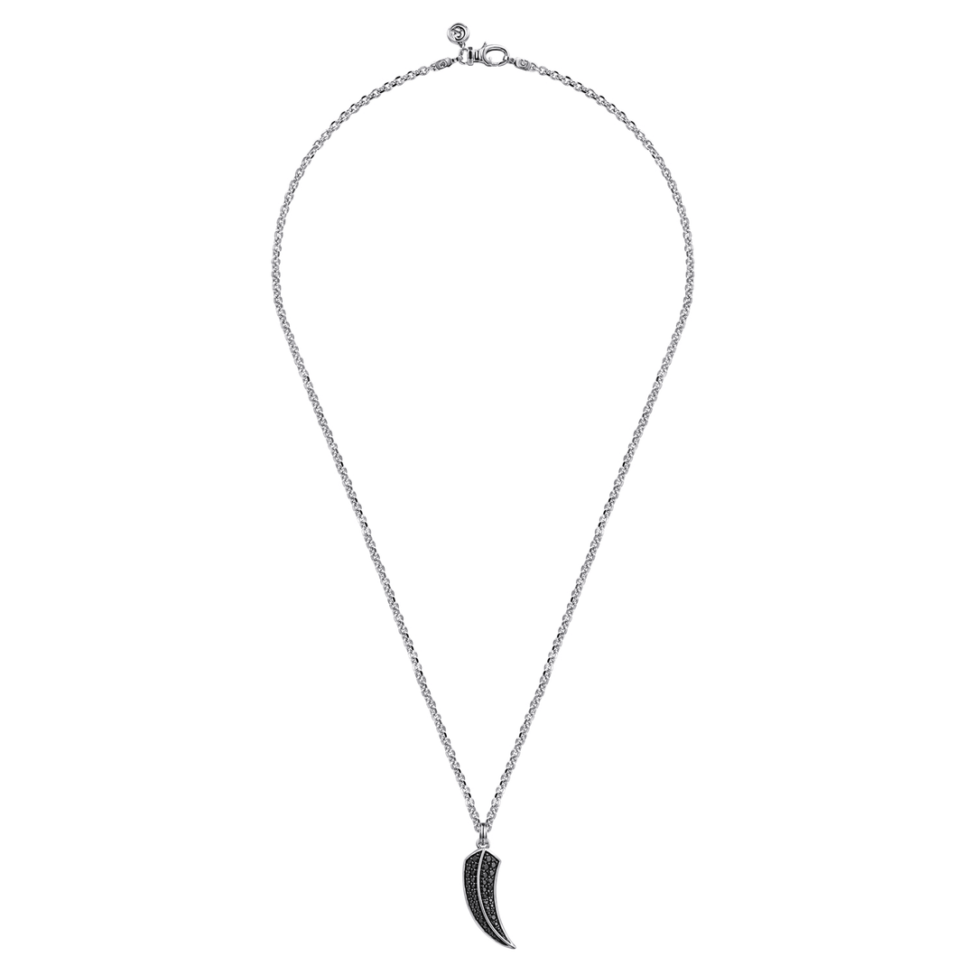 Silver Black Spinel Horn Pendant Necklace