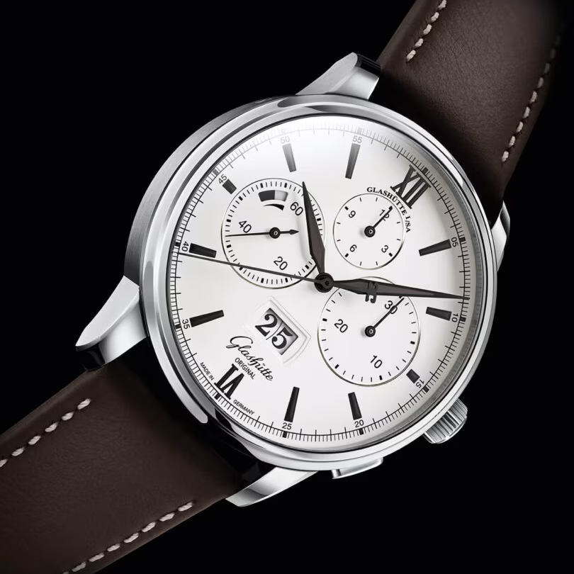 Senator Chronograph Panorama Date Watch, Brown Strap 42MM