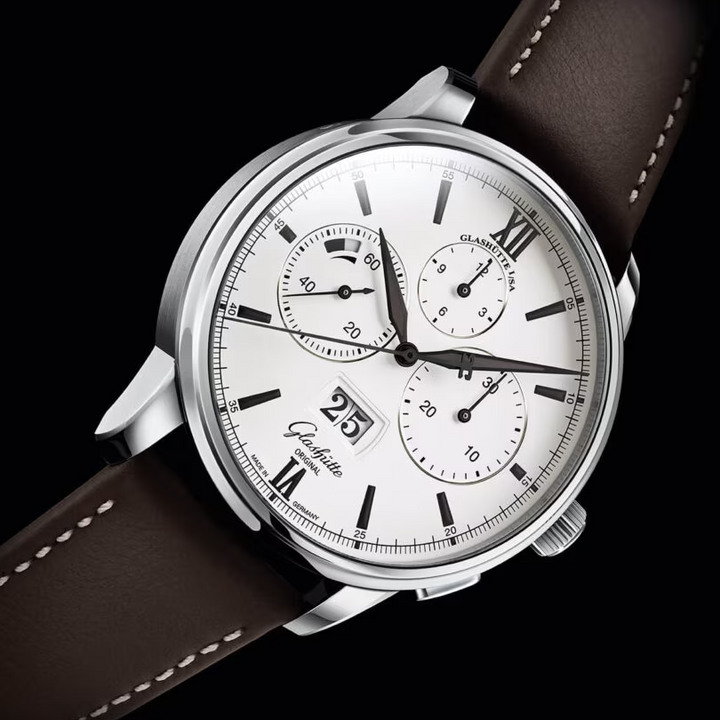 Senator Chronograph Panorama Date Watch, Brown Strap 42MM