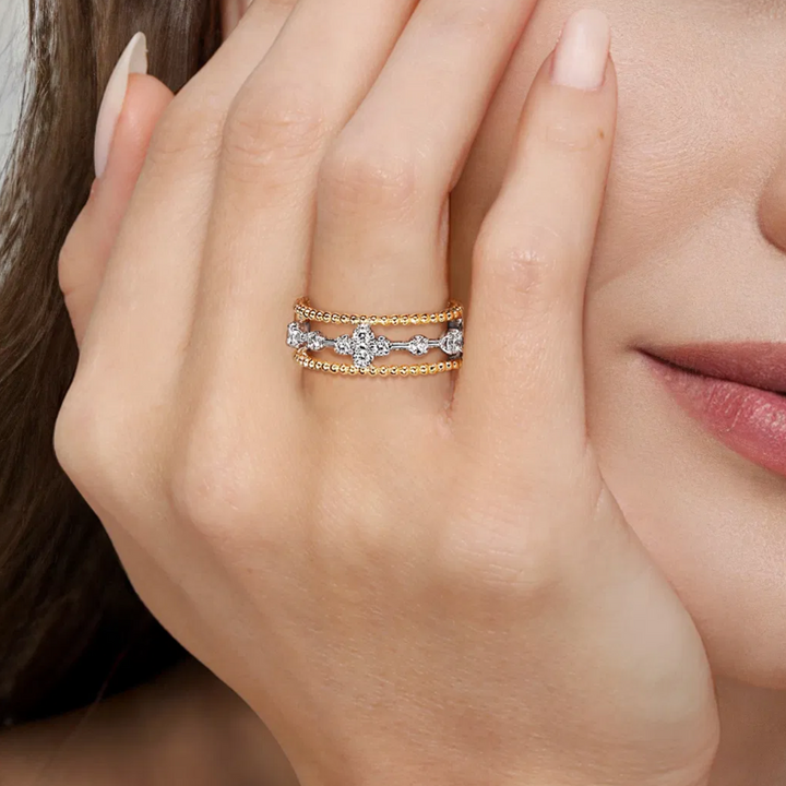 14K White and Yellow Gold Bujukan Diamond Easy Stackable Ladies Ring