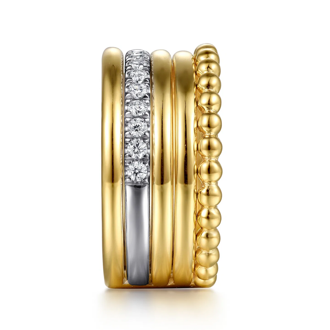 Bujukan Link 14K White Yellow Gold Bujukan Diamond Easy Stackable Ring