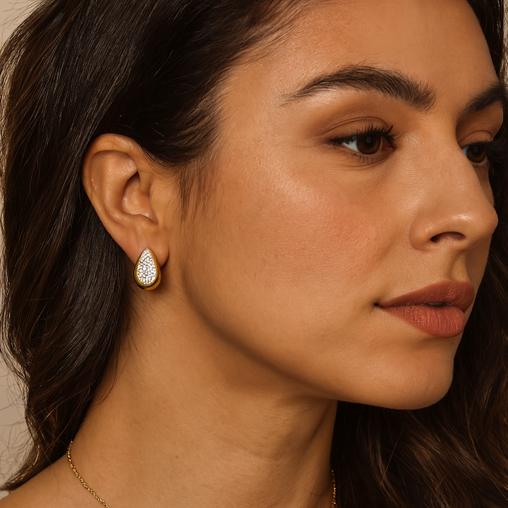 Yellow Gold Drop Earring with Pave