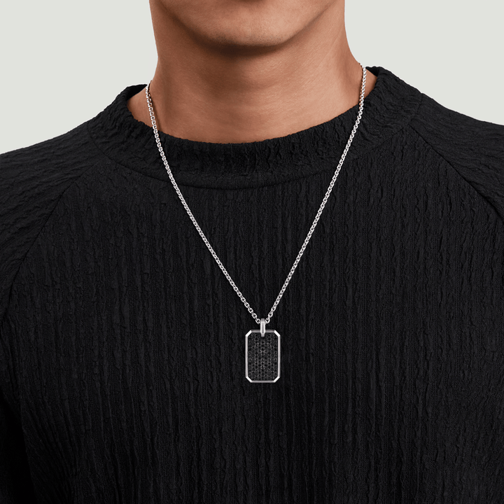 Silver Black Spinel Dog Tag Pendant