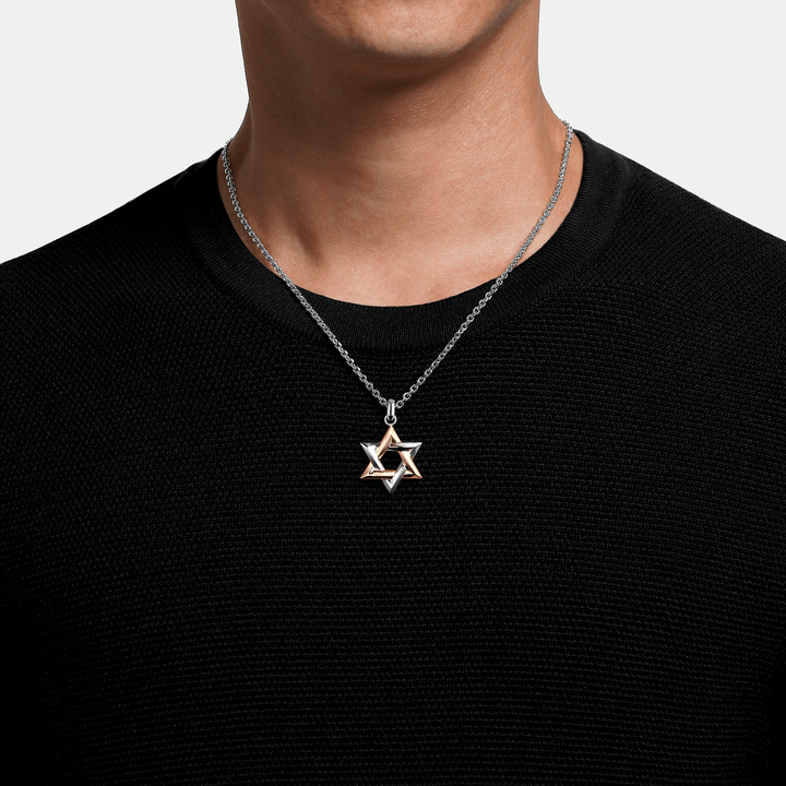 Silver and Yellow Gold Star of David Pendant