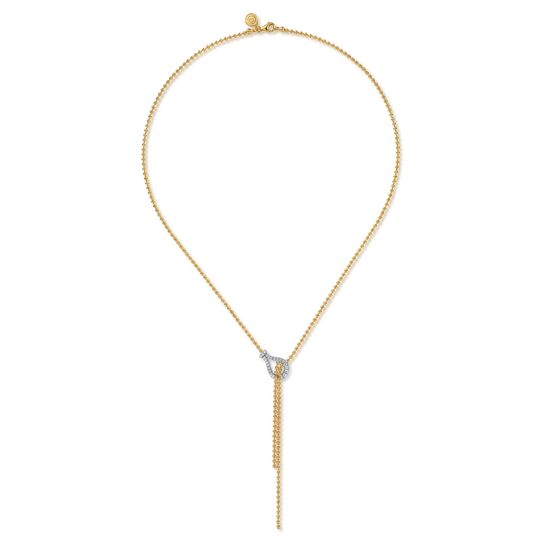 14K White Yellow Gold Bujukan and Diamond Stirrup Y Necklace