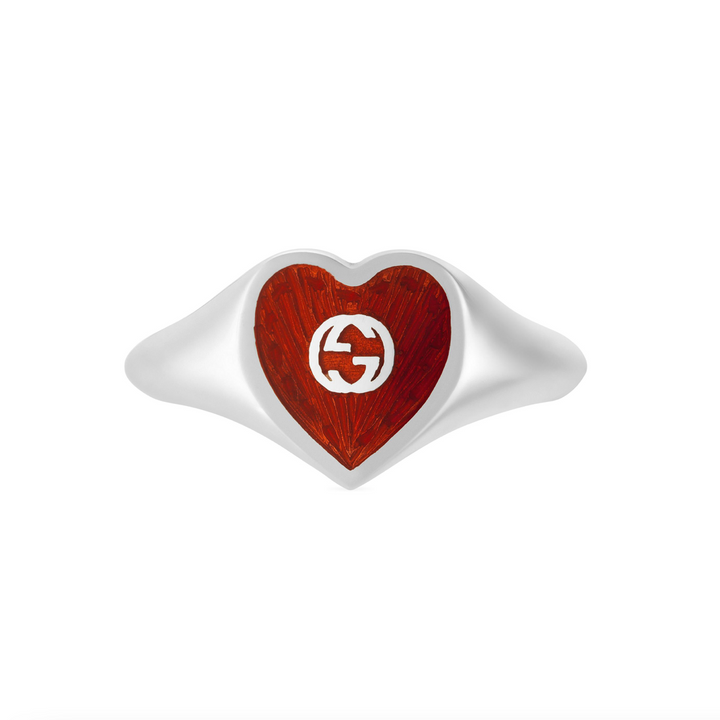 Heart Red Enamel Heart Silver Ring