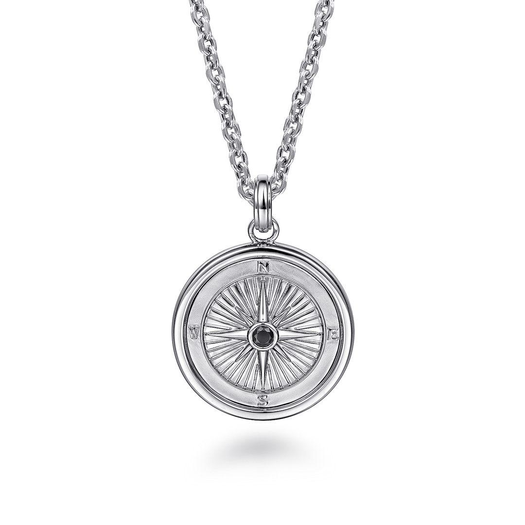Compass Pendant Silver Black Spinel