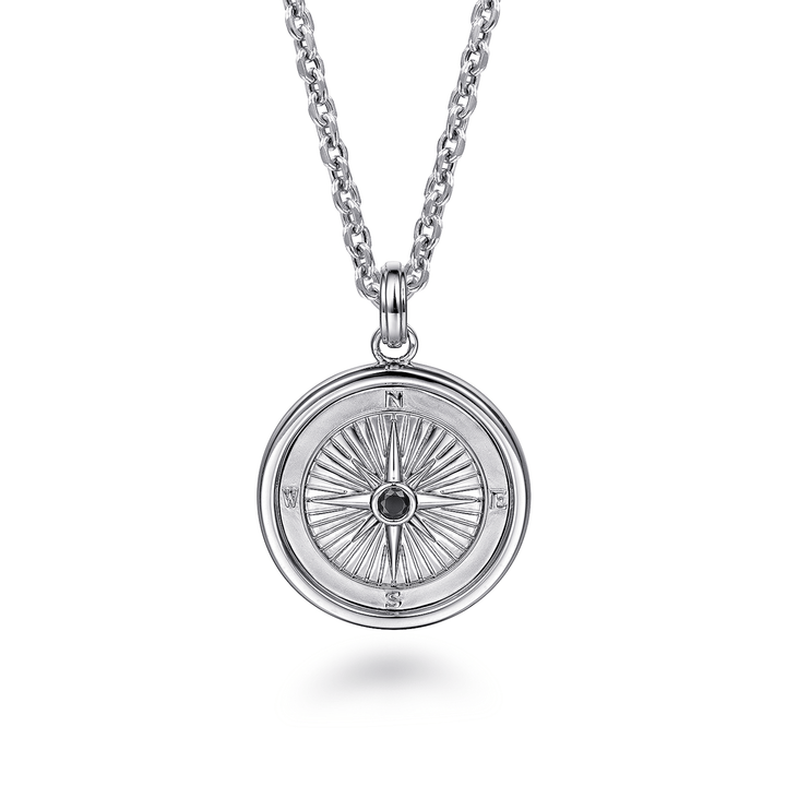 Compass Pendant Silver Black Spinel