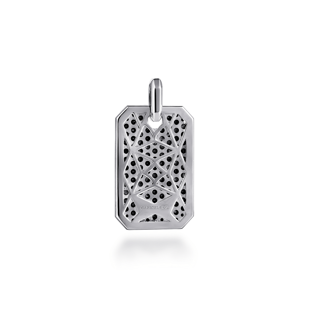 Silver Black Spinel Dog Tag Pendant
