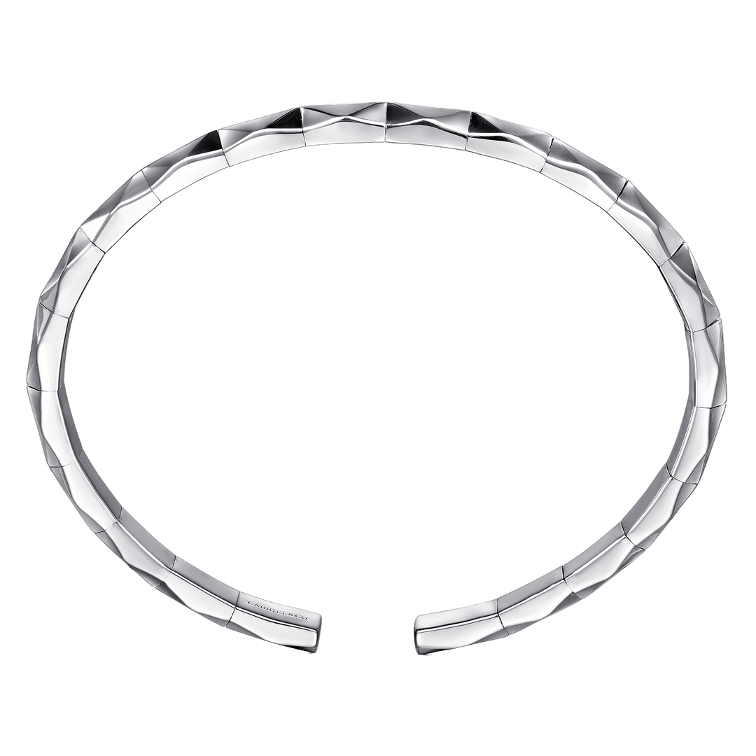 Faceted Open Cuff Silver Bracelet