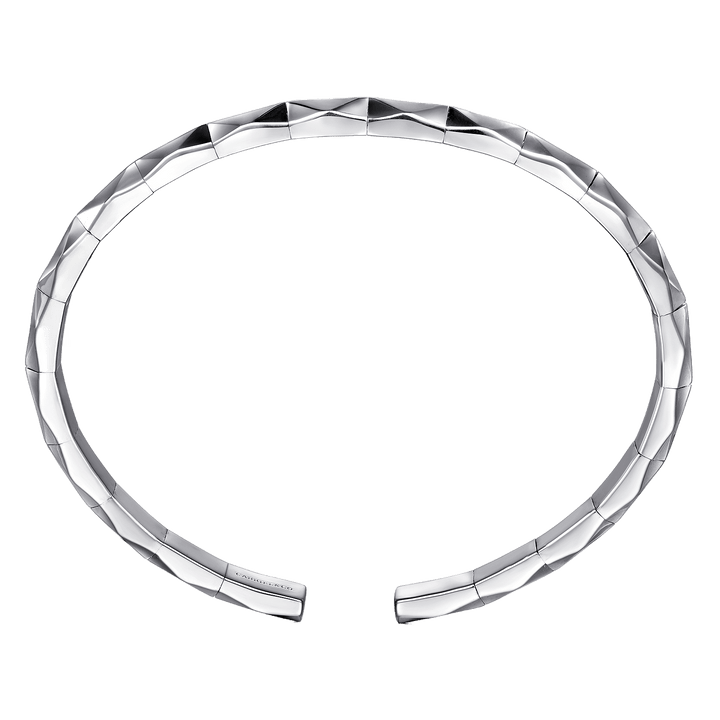 Faceted Open Cuff Silver Bracelet