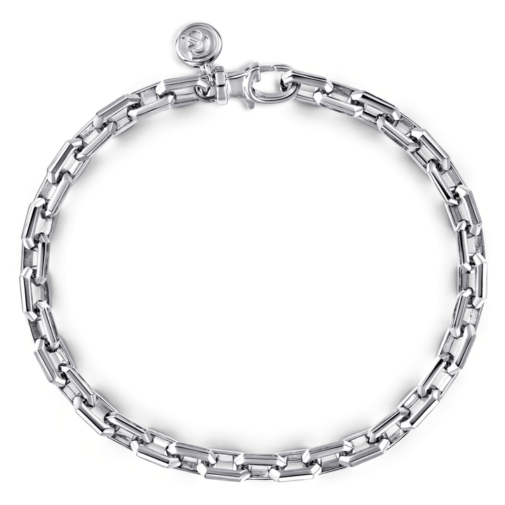 Silver Men's Solid Faceted Link Chain Bracelet