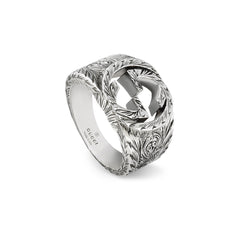 YBC455302001019|GUCCI |INTERLOCKING G |Large Ring with Paisley Aureco Silver - Size 8.75