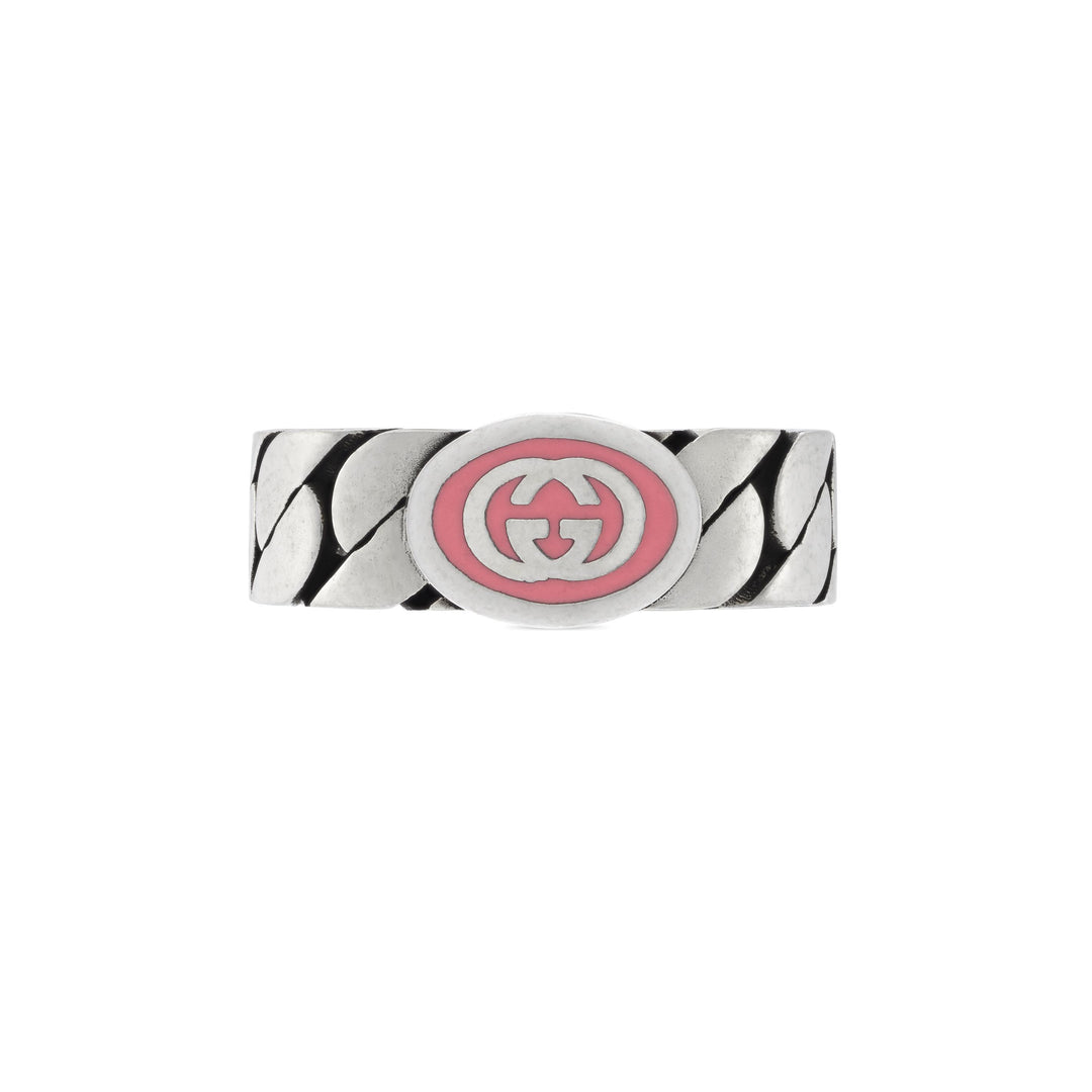 YBC701612002014|GUCCI |INTERLOCKING G |Silver Ring with Pink enamel ; Size 6.75