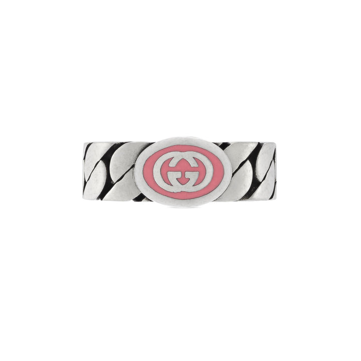 YBC701612002014|GUCCI |INTERLOCKING G |Silver Ring with Pink enamel ; Size 6.75
