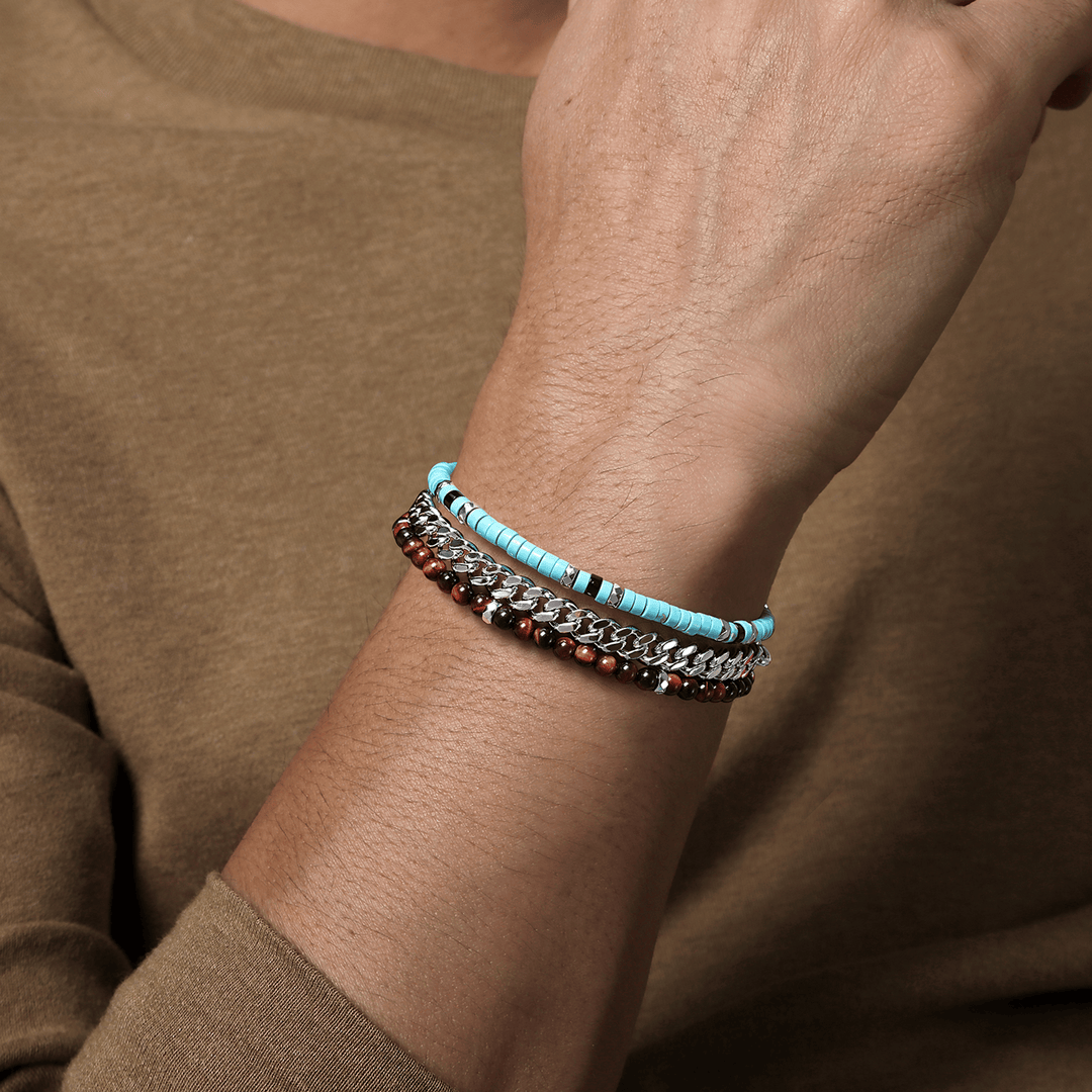 Beaded Wrap Silver Turquoise Onyx and Tiger Eye