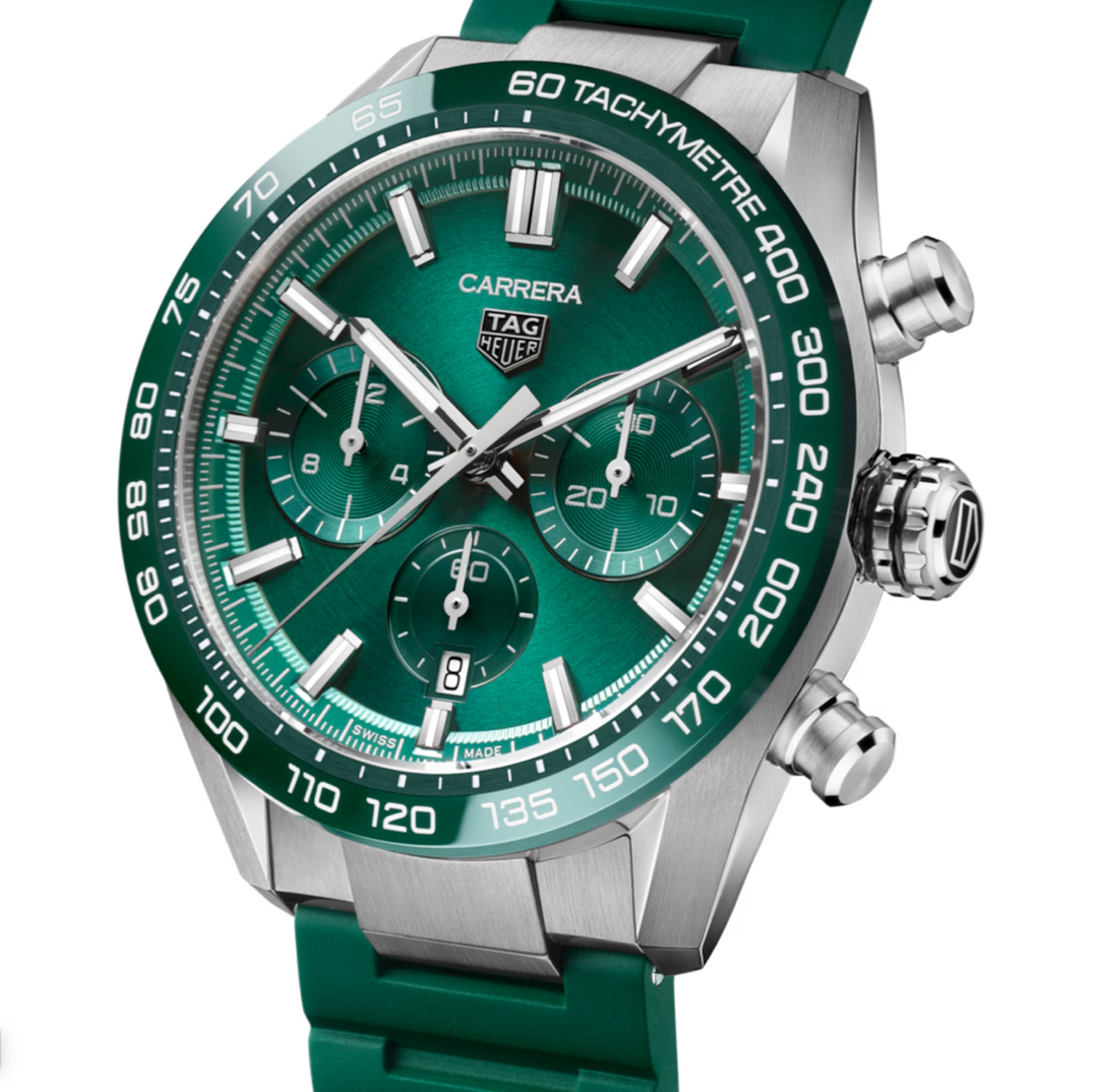 Carrera Chronograph Green Rubber Strap 44MM Watch