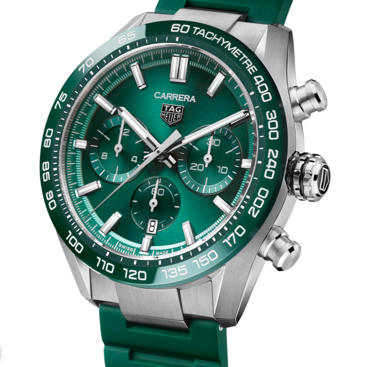 Carrera Chronograph Green Rubber Strap 44MM Watch