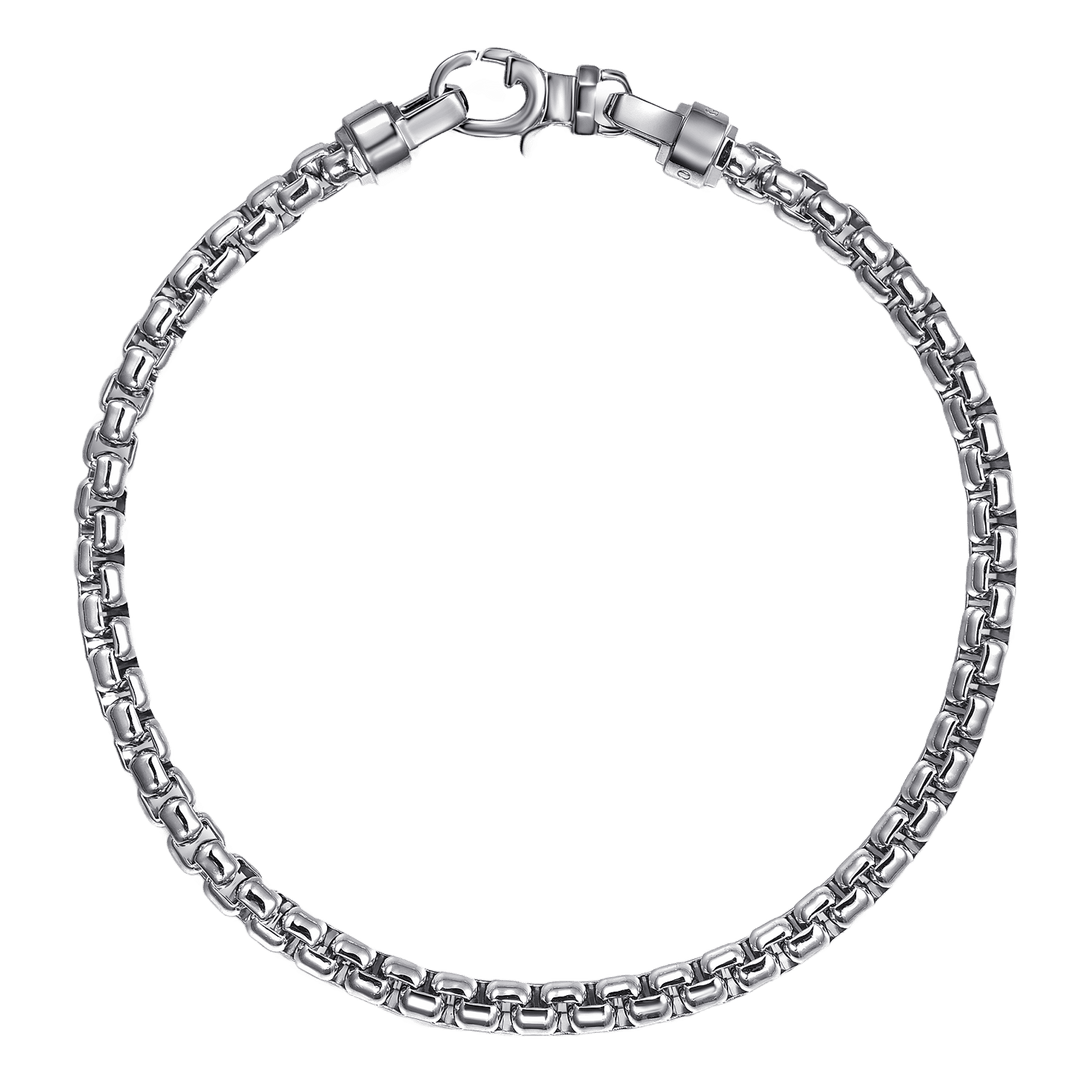 Silver Men's Solid Round Box Chain Bracelet