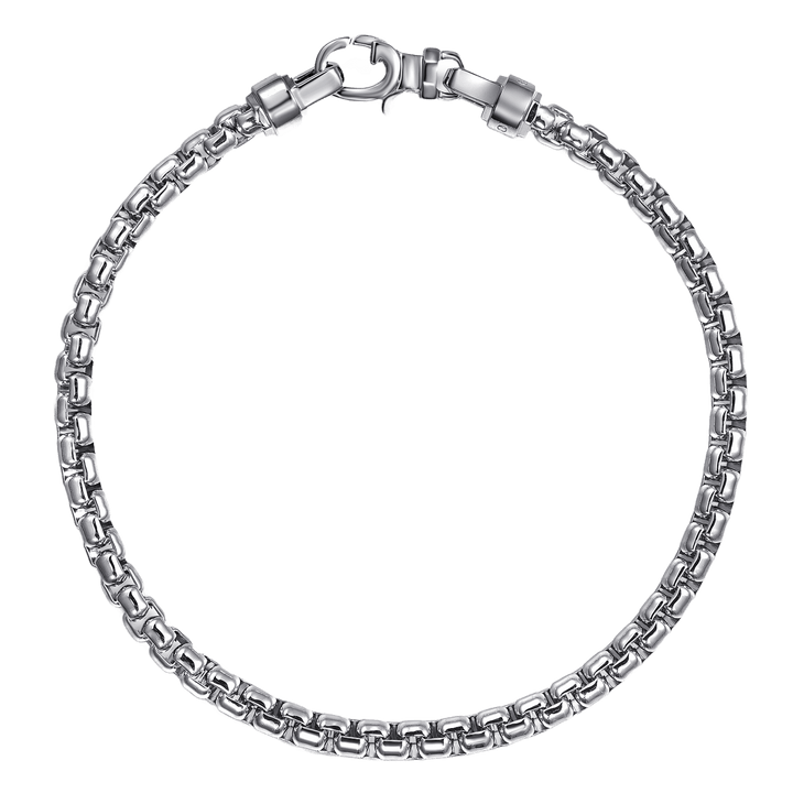 Silver Men's Solid Round Box Chain Bracelet
