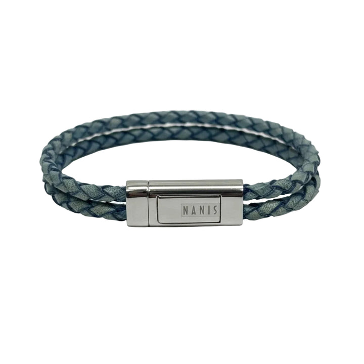 Blue Double Leather Bracelet with Silver Detail