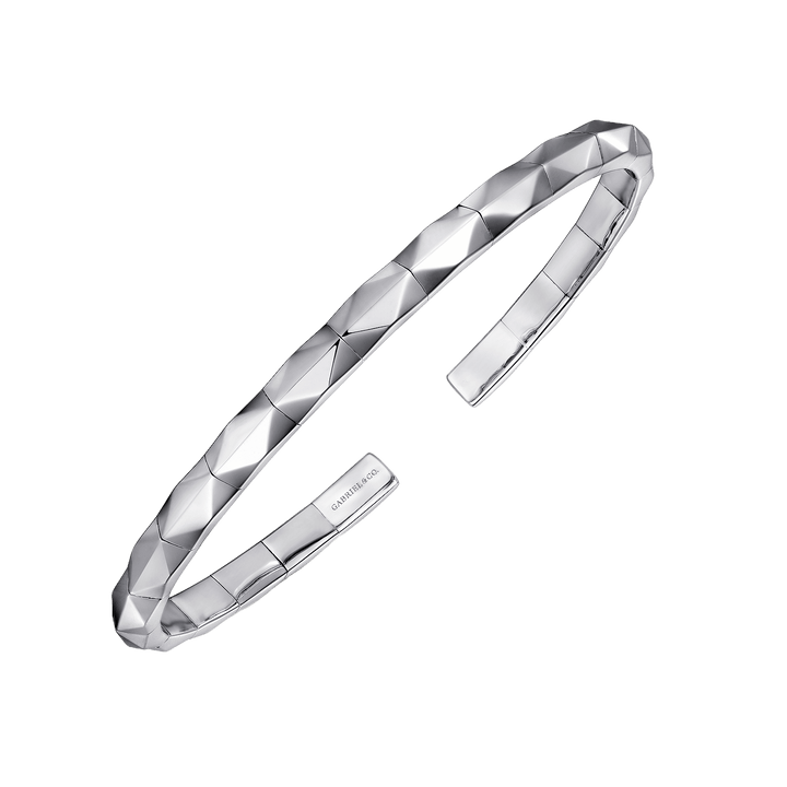 Faceted Open Cuff Silver Bracelet