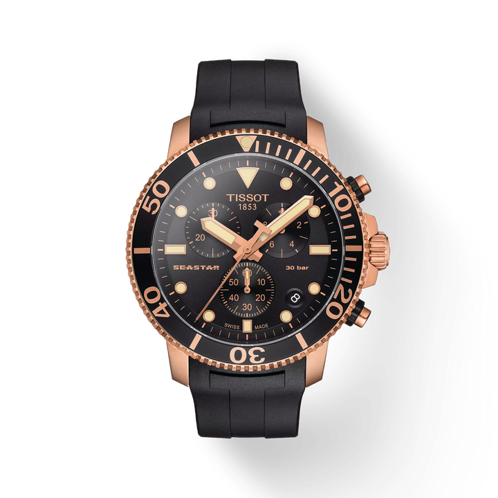 Seastar  1000 Chronograph 45.5MM Rose Gold with Rubber Strap Watch