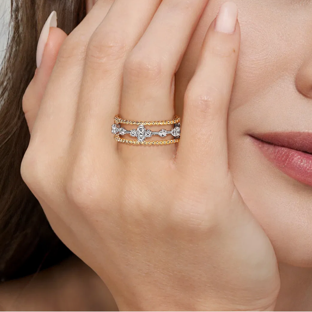 Stackable Bujukan Yellow and White Gold Diamond Ring