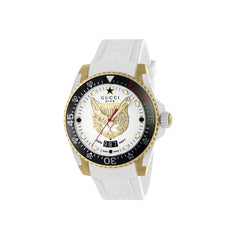 YA136322|GUCCI |DIVE |40mm LG Yellow PVD Case; White Rubber Strap; Gatto Feline Head